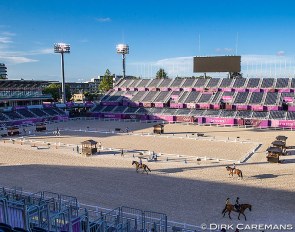 Seven judges huts ready round the 2021 Tokyo Olympic dressage ring :: Photo © Dirk Caremans