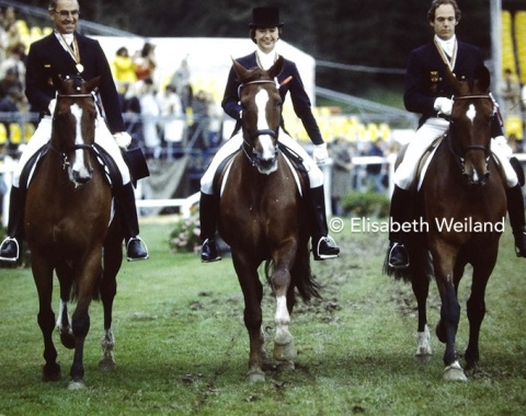 Gabriela Grillo becoming team World champion with the wonderful Hanoverian Galapagos at Lausanne 1982.