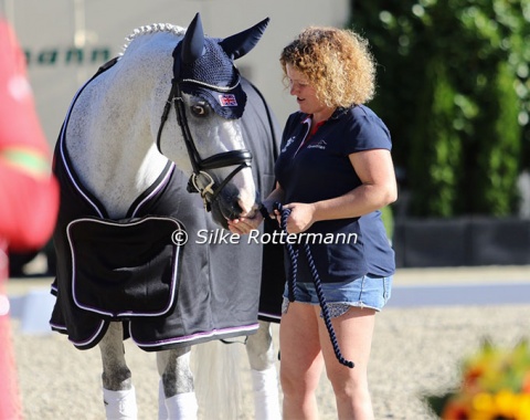 Liz Geldard has groomed at countless International championships. At Riesenbeck she was in charge of Strong Beau who appreciated his own kind of reward for a super ride.