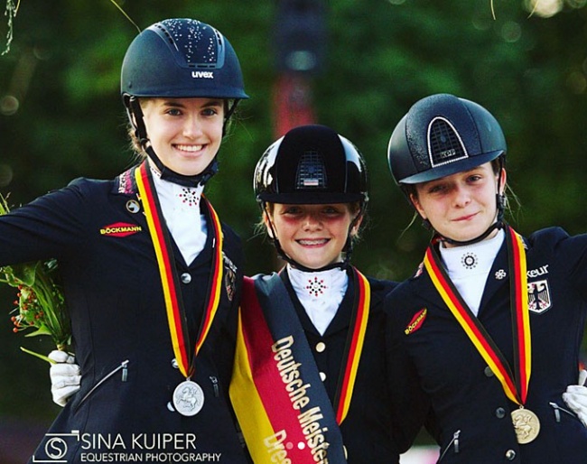 Shona Benner, Rose Oatley and Johanna Kullmann make the pony podium at the 2019 German Youth Riders Championships in Zeiskam :: Photo © Sina Schäper