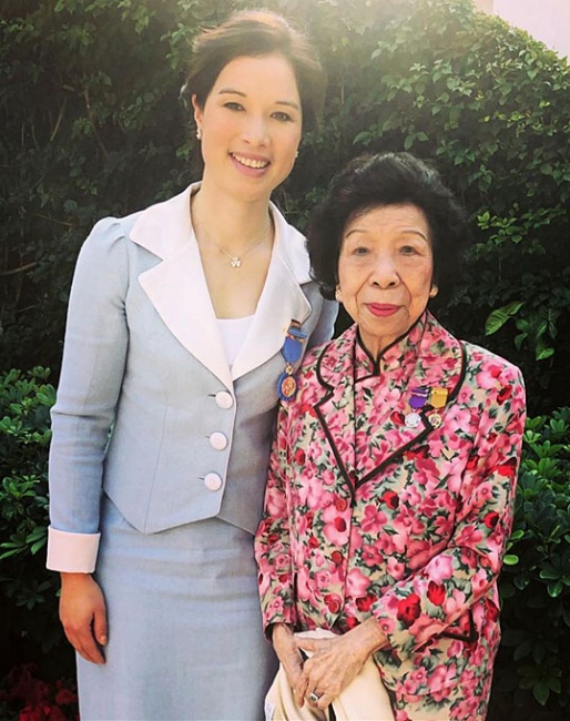 Jacqueline Siu with her grandmother at the 2019 Hong Kong Honours and Awards Ceremony